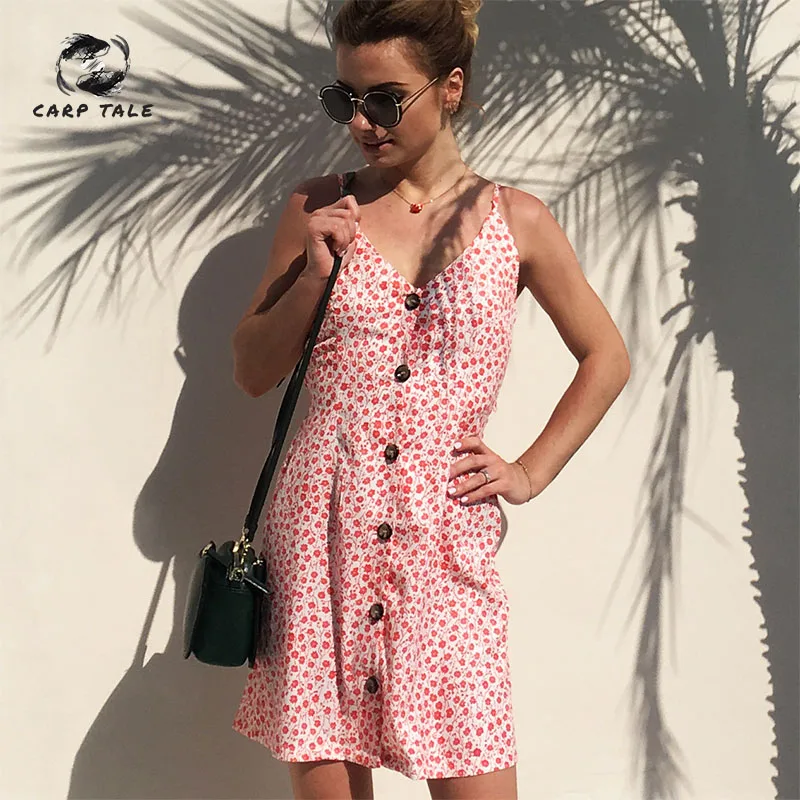

Vintage Dark Blue Sundress Women Summer Dress 2019 Boho Style Sexy Dress Button Backless Striped Floral Beach Dress Female