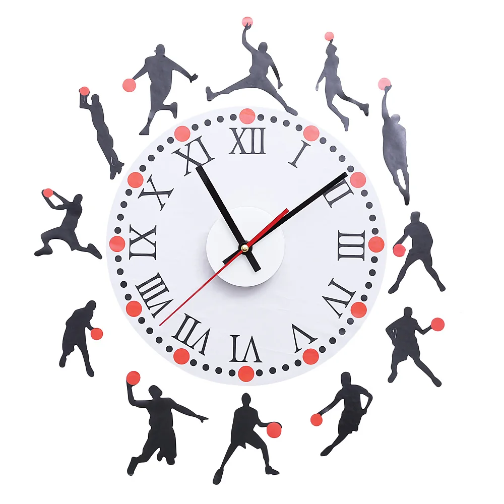 

Modern Design Wall Clock Basketball Sketch Pattern Creative Removable Wall Clock Sticker Decal for Living Room Bedroom