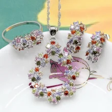 Multi-color Synthesis Stone 925 Sterling Silver Jewelry Sets For Women Wedding Necklace Sets Choker Ring Stud Earrings Bracelet Multi-color Synthesis Stone 925 Sterling Silver Jewelry Sets For Women Wedding Necklace Sets Choker Ring Stud Earrings Bracelet