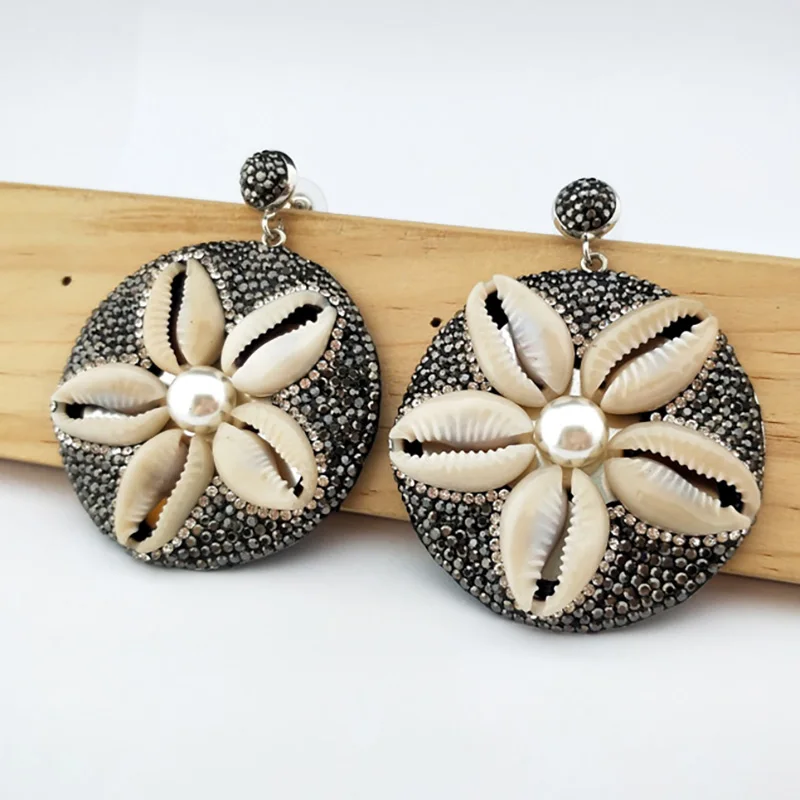 1/4 пары новинка Pave rhinestone Nature conch Висячие серьги подвески ручной работы женские