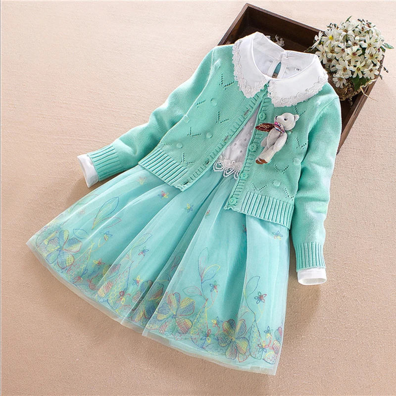 

Kids Baby Girl Clothes Sets 2017 new Fashion High Qulity Cotton 2pcs Set With cartoon bear For Girl Children Suit 4 6 8 10 Years