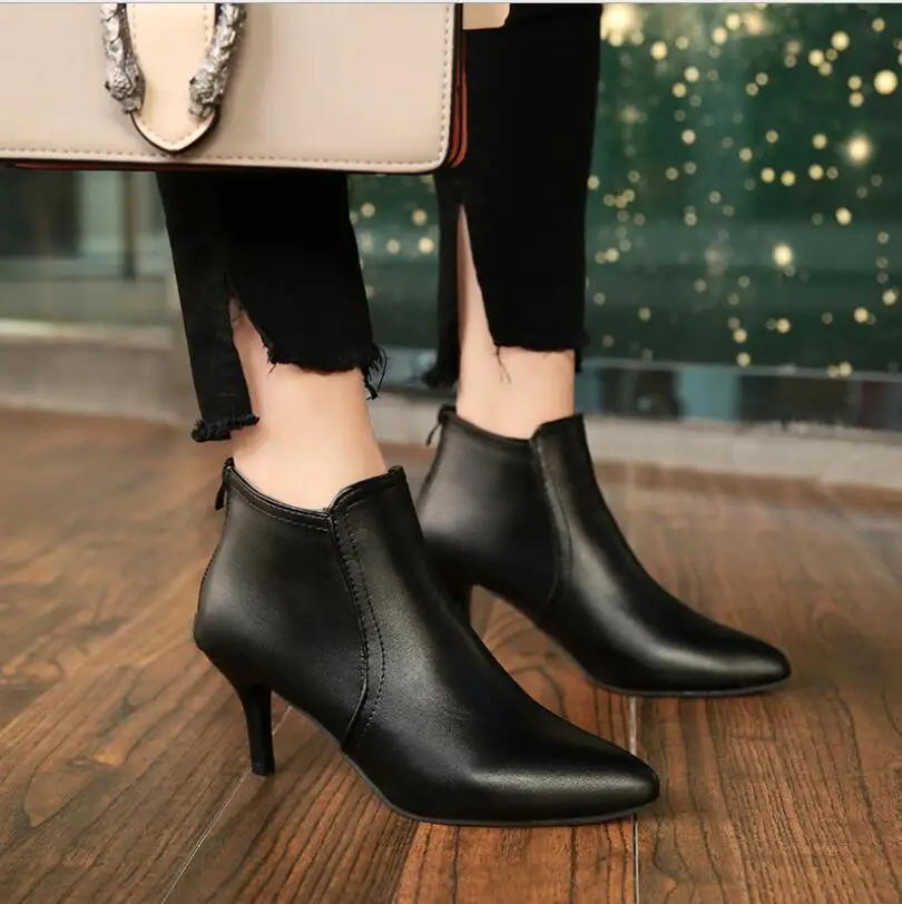 Boots Winter Womens Shoes Suede Boots High Heeled Pointy Martin Boots