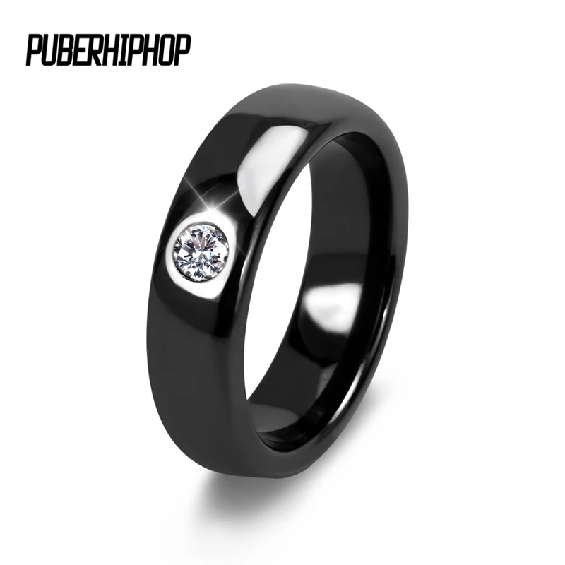 

2019 One Stone Inlay Natural Zircon White Ceramic Women Rings 6mm Width Smooth Wedding Bohemia Luxury Party Fine Simple Jewelry