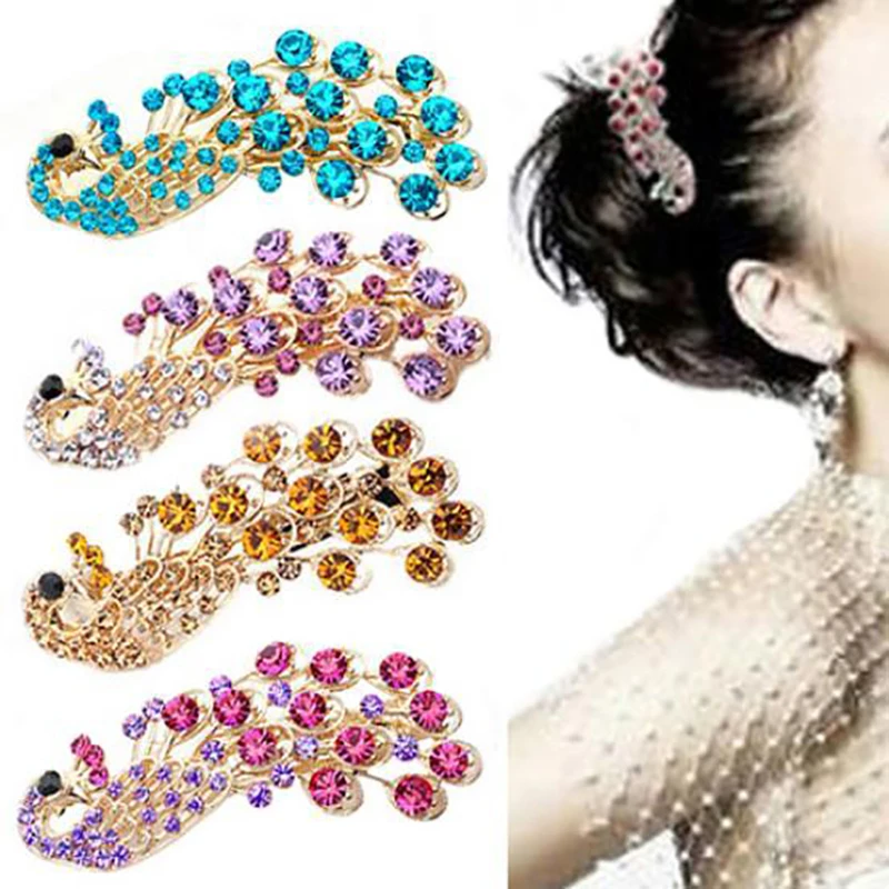 

Retro Lady Girl's Full Crystal Rhinestone Peacock Barrette Hairpin Hair Clip Hair Styling Tools Accessories 6C2951