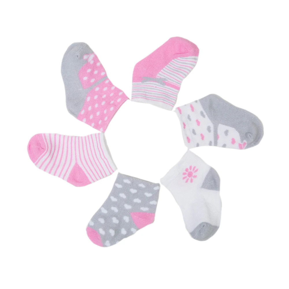 6 пар/лот, Повседневные детские носки, мягкие хлопковые короткие носки для Новорожденные девочки, полосатые носки для 0-6 месяцев, в горошек, с сердечками, Осень-зима