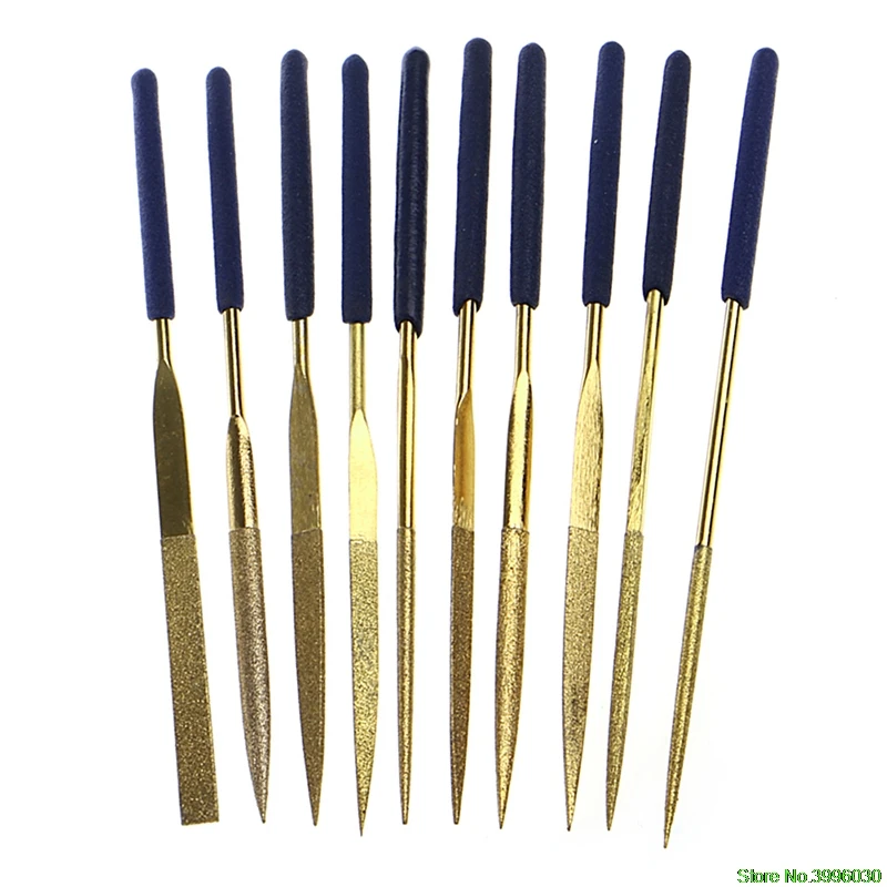 Diamond Needle File Set of 10 Grit 120 Titanium Coated for Metal Glass Ceramic