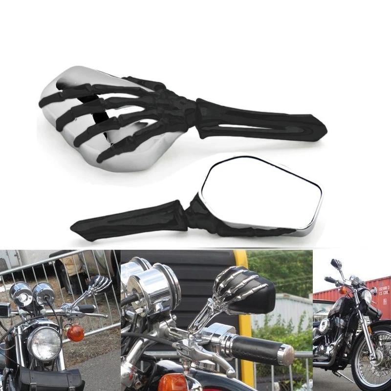 

2PCS Motorcycle Skull Skeleton Mirrors For Harley Yamaha Suzuki Kawasaki Honda 8mm 10mm Mounting