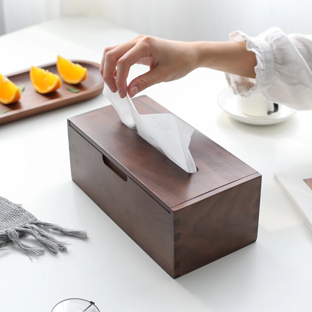 

Japanese Style Black Walnut Tissue Box Holder Wooden Napkin Dispenser Desktop Storage Box Kitchen Bathroom Organizer Home Decor