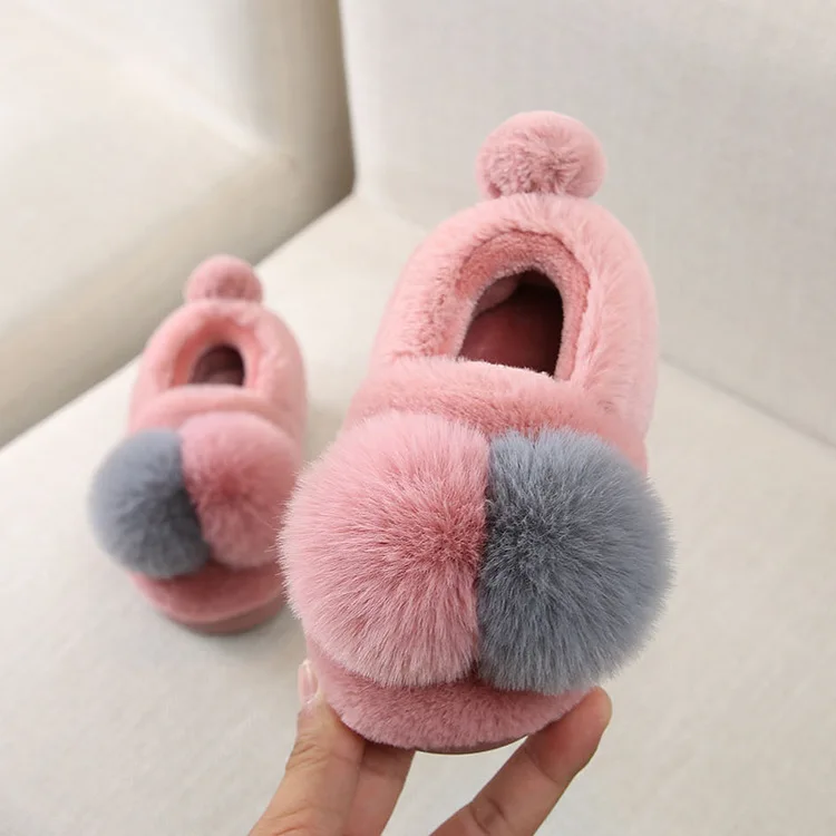 Baby Girls Furry Slippers Infant Cute Plush Fluffy Children Kid Fur Winter Warm for Kids |