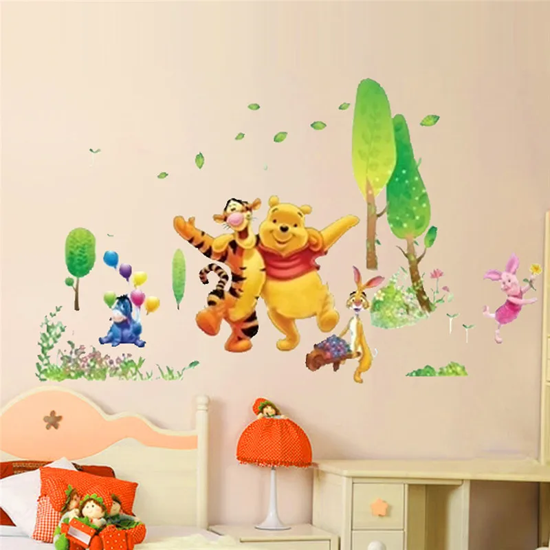 Детский медведь мультфильм DIY наклейки на стену для детей Детская комната Decaor 3d окна Медведь Винни Пух наклейки на стену в детскую