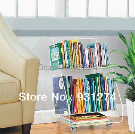 المتداول الاكريليك خزانة 2 طبقات ، واضح البرسبيكس غرفة المعيشة رف مع عجلات