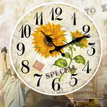 

Europe Retro Clock Creative living room American Sunflower clock Simple decorative clock Bedroom fashion quartz clock B