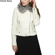 Женское зимнее пальто куртка из искусственной кожи с меховым воротником белая черная розовая Высококачественная мотоциклетная куртка байкерская куртка