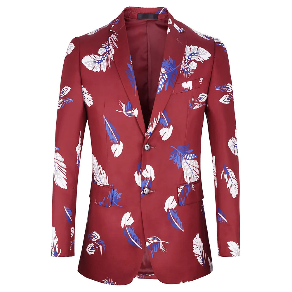 Business casual suit jacket printing men's slim new red wind blue black 5XL elegant wedding