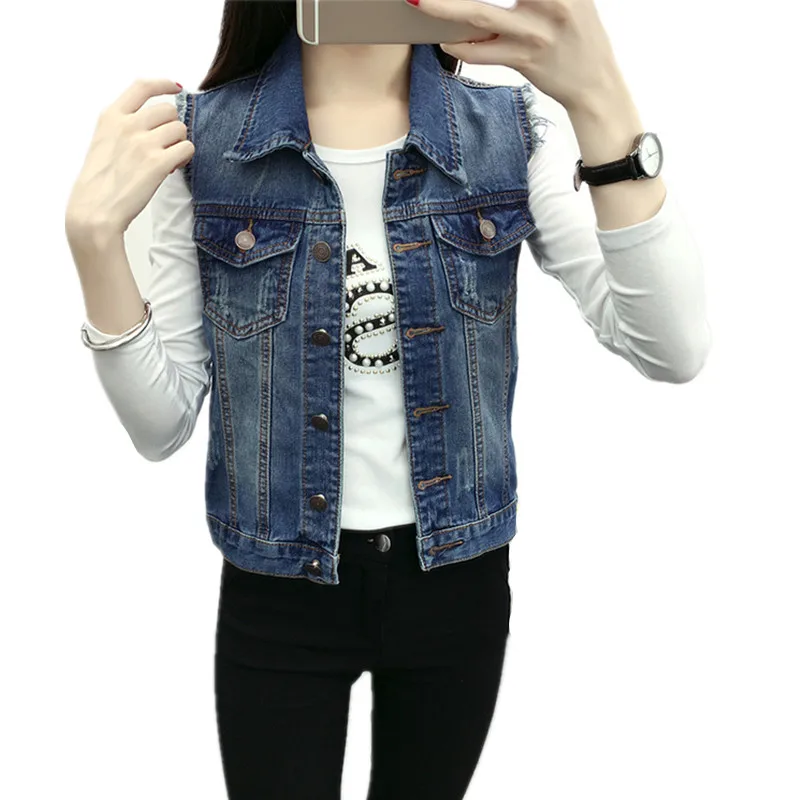 Hot Selling Women Denim Vest Outerwear 2017 Spring New Costume Sleeveless Short Denim Vest