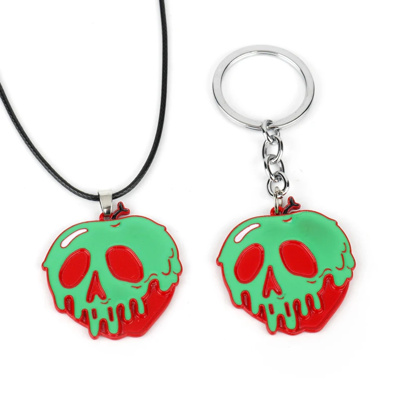 

Halloween Horror Green Red Skull Necklace Keychain Men Women's Funny Trinket Gift