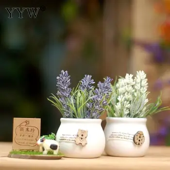 

Ceramics Small Vase Pot Artificial Flower Plant Decorative Flower Home Decoration Fake Flower Small Mini Potted Bonsai Lavender