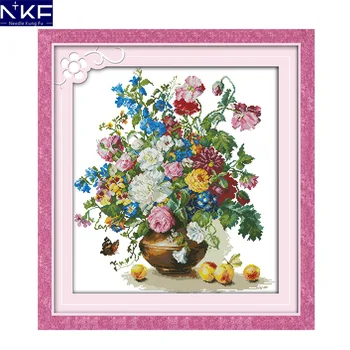 

NKF Flower and Peach Cross Stitch Pattern 11CT14CT DIY Kits Cross Stitch Kits Embroidery for Home Decor Needlework Cross Stitch