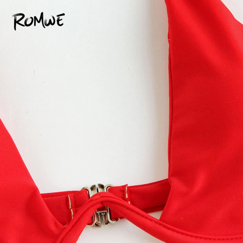 Romwe Sport Red Sexy Plunge Neck Push Up Underwire Bikinis High Cut Bikini Sets Women Beach Vacation Pool Padded Swinwear Suits