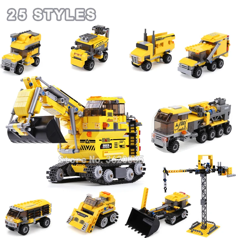 

Fleet Building Blocks City Building Construction Vehicle 25 Models Giant Excavation Vehicle Model Creative Toy Gift YouZhengle