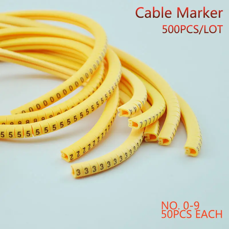 500PCS EC 0 Cable Wire Marker 0 to 9 For Cable Size 1 sqmm Yellow