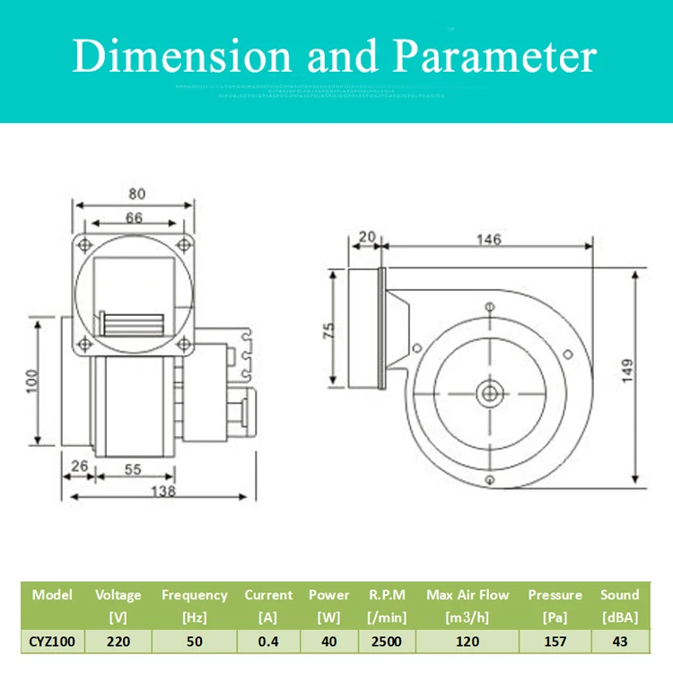 cyz100 ventilador centrifugo ventilador siroco ventilador 40w 01