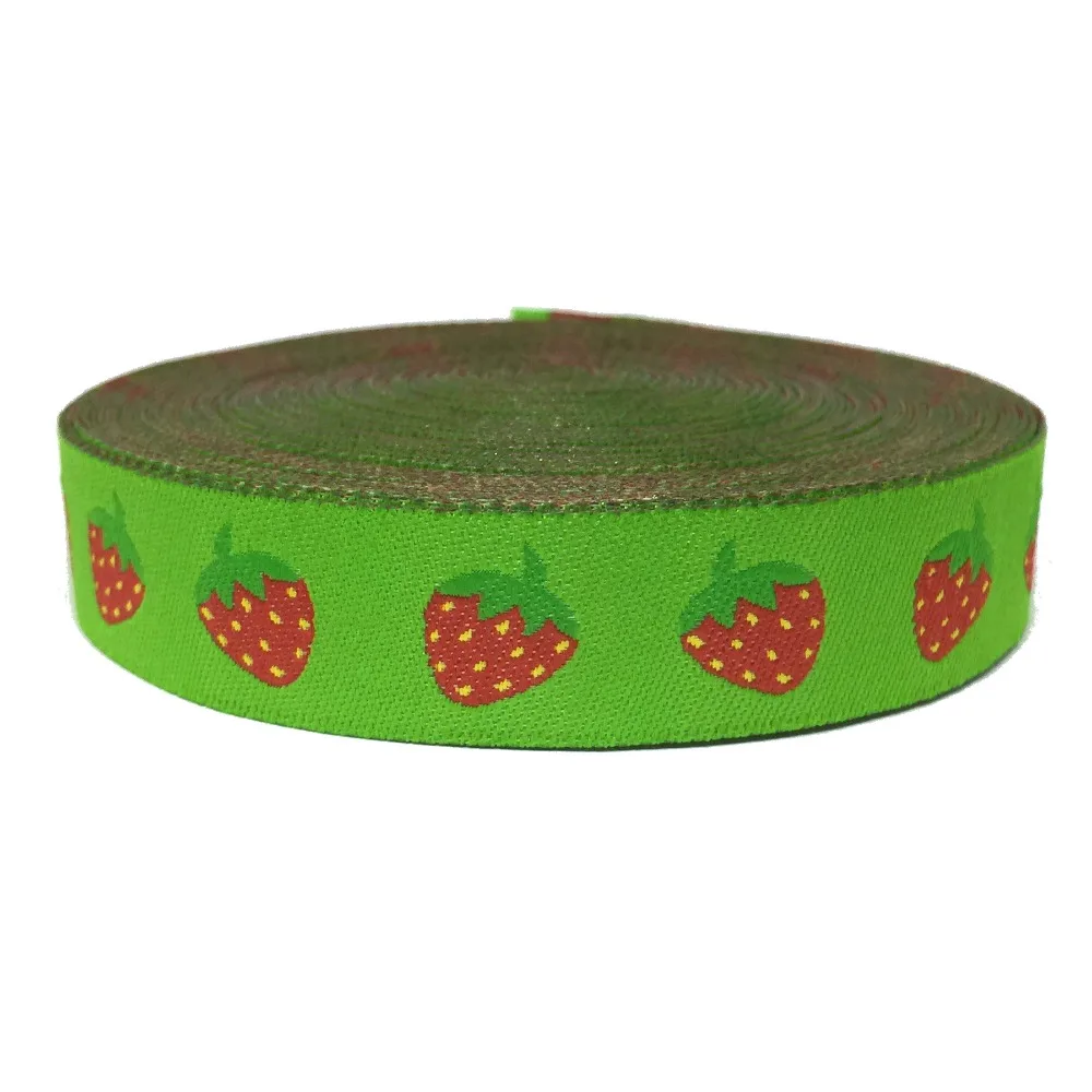 

ZERZEEMOOY 5/8" 16MM 10yards/lots Green Background Strawberry Dog Collar Ribbon Woven Jacquard Ribbon