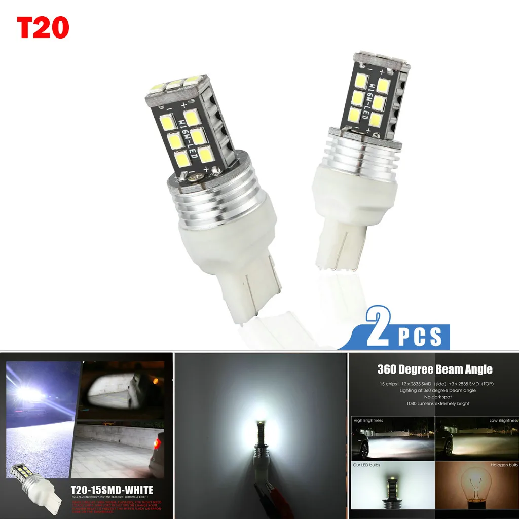 

2x T20 W16W 15 SMD 4014 Error Free LED Car Reverse Back Light Bulbs 6000K White LED Lamps For Cars LED Turn Signals Light