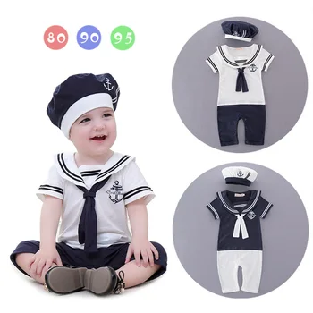 

Baby Boys Girls Romper Boys Jumpsuits Children Clothes Kids Clothing Infant Boys Navy Collar Rompers Hat 6sets/lot