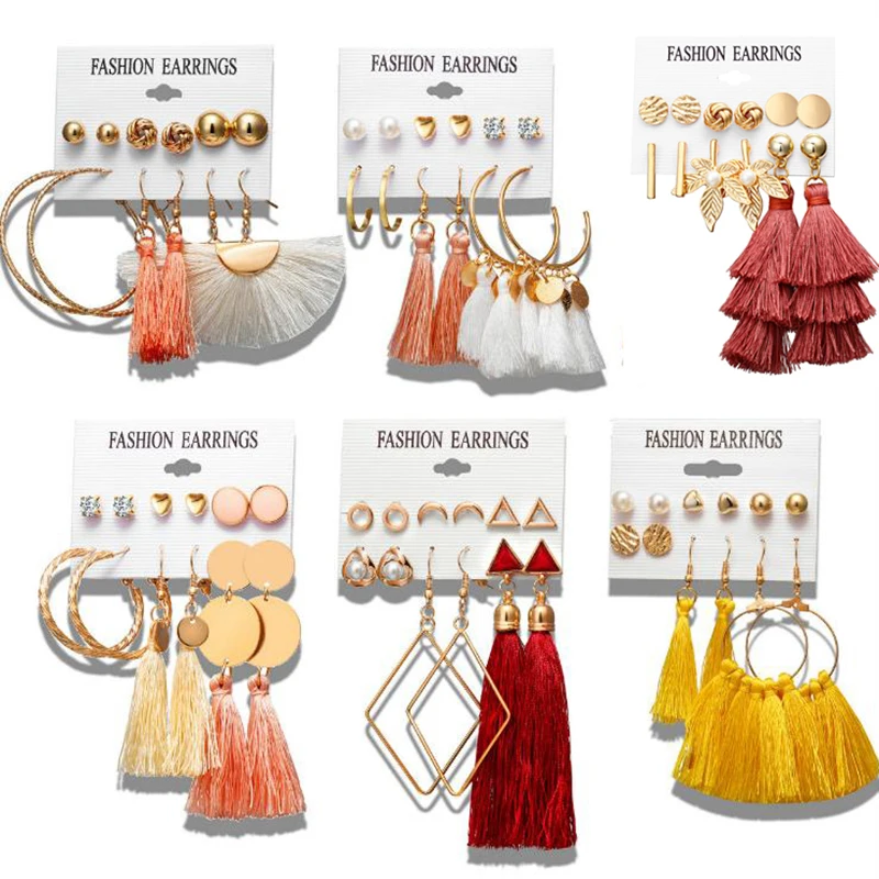 

Bohemian Earring Long Tassel Drop Earrings Set For Women Girl Fashion Geometric Earring Cheap Brincos Female Jewelry 1E990