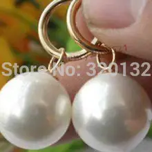 Элегантный приятно огромный круглый 16 мм китай южного моря белый корпус жемчужной сережкой 4 шт. 2 пар серьги серебряный крюк