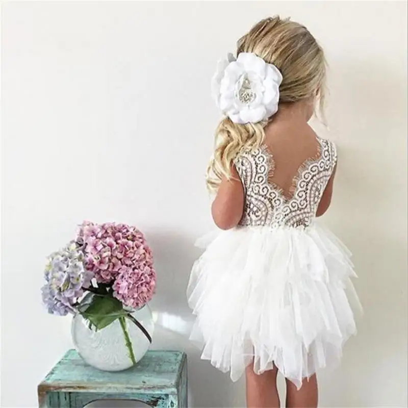 Baby Fluffy Cake Smash Outfits Toddler Clothing 1 3 Year Birthday Infant Party Dresses Beading Lace Backless Baby Baptism Dress
