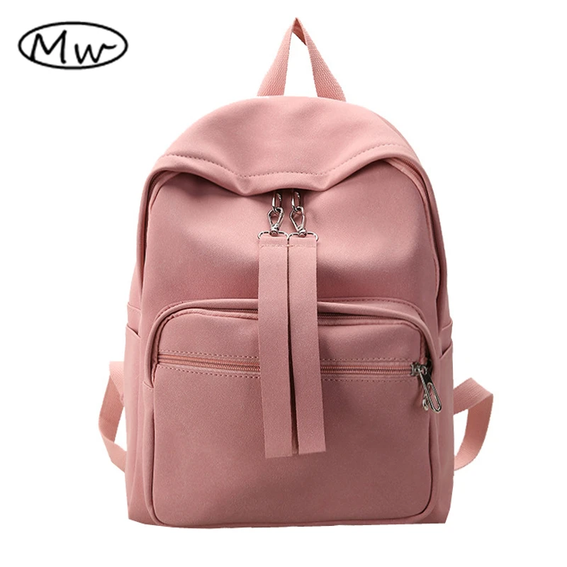 Moon Wood Candy Color Women Solid PU Leather Scrub Backpack Girls Backpack School Bag Students Travel