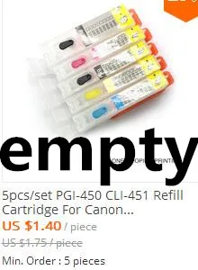 canon ink tank printer PGI 450 CLI 451 compatible ink cartridge 5 colors for canon PIXMA IP7240 MG5440 MG5540 MG6440 MG6640 MG5640 MX924 MX724 IX6840 printer ink