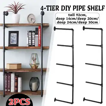 

2 PCS 4 Tier Shelf Wall Shelf Bracket Hanging Storage Shelves Iron Pipe Black DIY Pipe Shelves Industrial Furniture Black