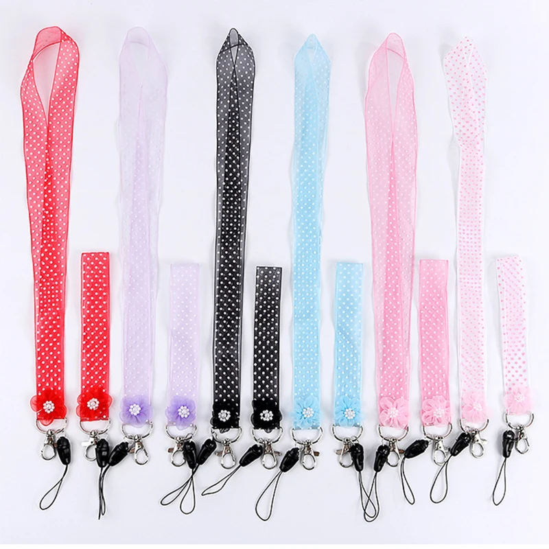 

Women Girl Summer Silk Lanyards Multi-function Straps for Phone Keys ID Card Gym Neck Wrist Strap Phone Holder Grip Dots Strap