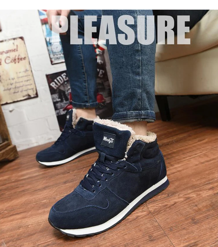 Men Leather Shoes Winter Boots Shoes Men Plush Sneakers