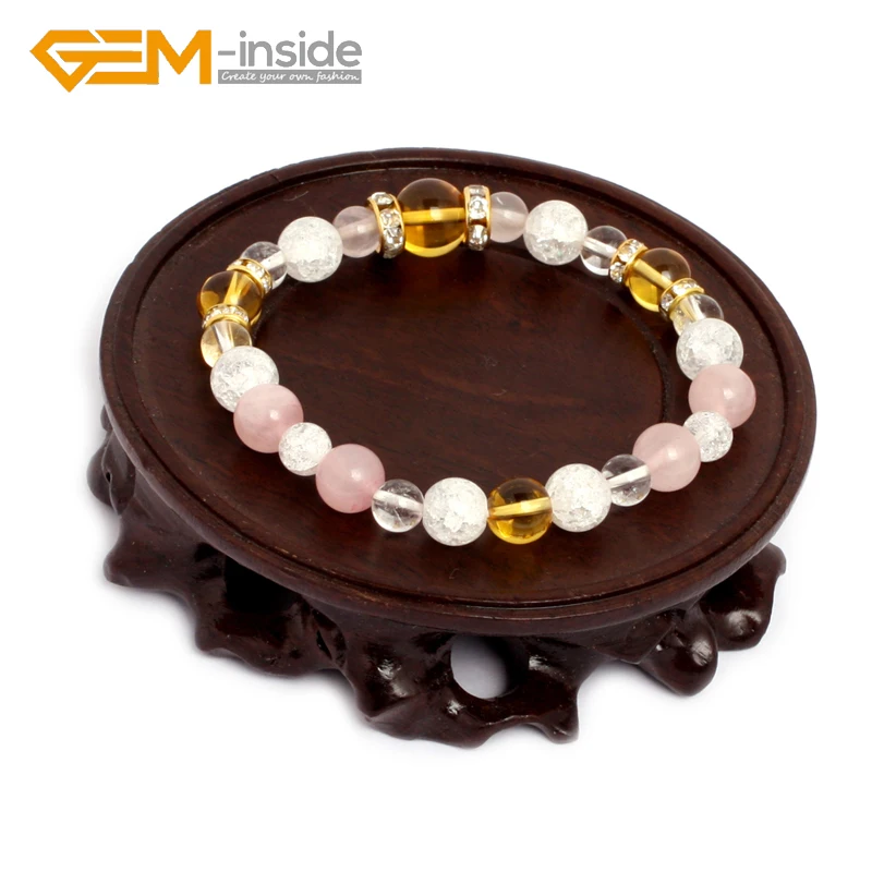 

GEM-inside Natural Stone Bracelets( Citrin Rose Quartzs White Rock Quartz ) For Women DIY Jewelry Bracelet For Gift For Love