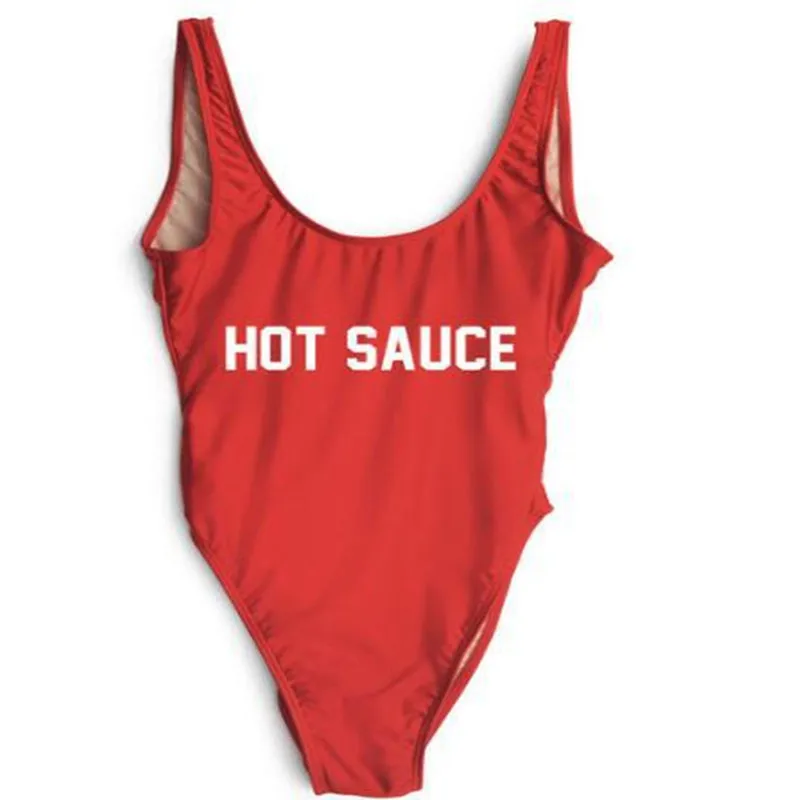 HOT SAUCE Letter One Piece Funny Swimsuit Sports Jersey ...