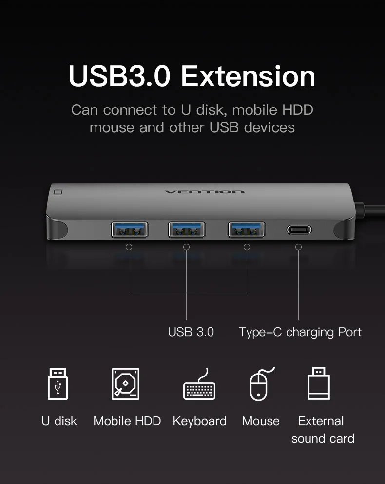 Vention адаптер Thunderbolt 3 usb type C к USB 3,0 концентратор HDMI VGA PD конвертер для MacBook samsung S9 huawei p20 pro USB-C концентратор