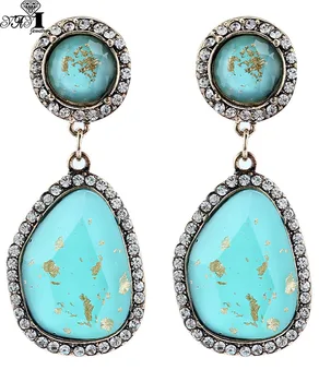 

YaYi Jewelry New Green Glass Rhinestone Dangle Crystal Earring Women's Fashion Ancient Silver Color Gem Earrings Gift 1232