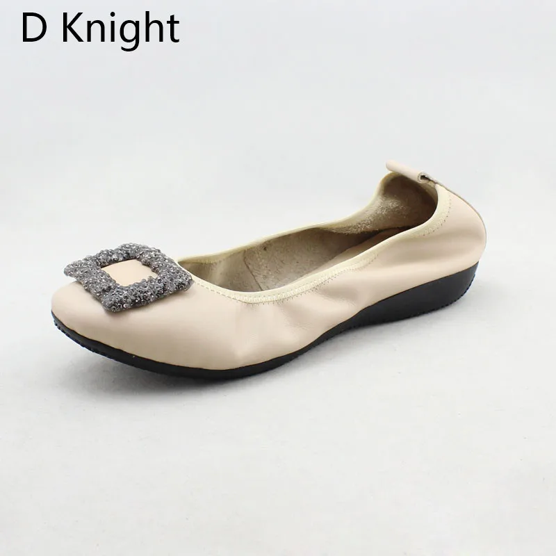 Natural Leather Loafer Womens Shoes Round Toe Slip On Ballet Shoes with Rhinestones Shallow Mouth Flats Ballerinas Women Size 12 (3)
