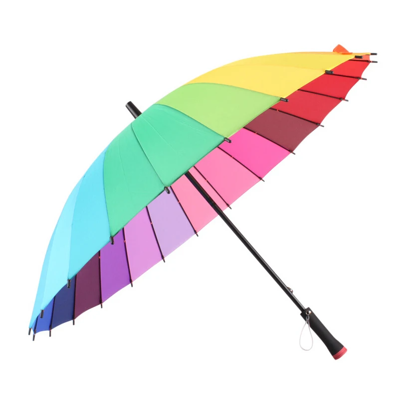 24 Colors Rainbow Umbrella Colorful Rain Tool Lightning Protection