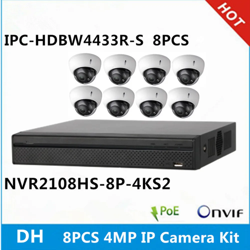 

DH 8 pcs IPC-HDBW4433R-S IP Camera & NVR2108HS-8P-HDS3 8ch with 8 poe ports CCTV Camera System support p2p