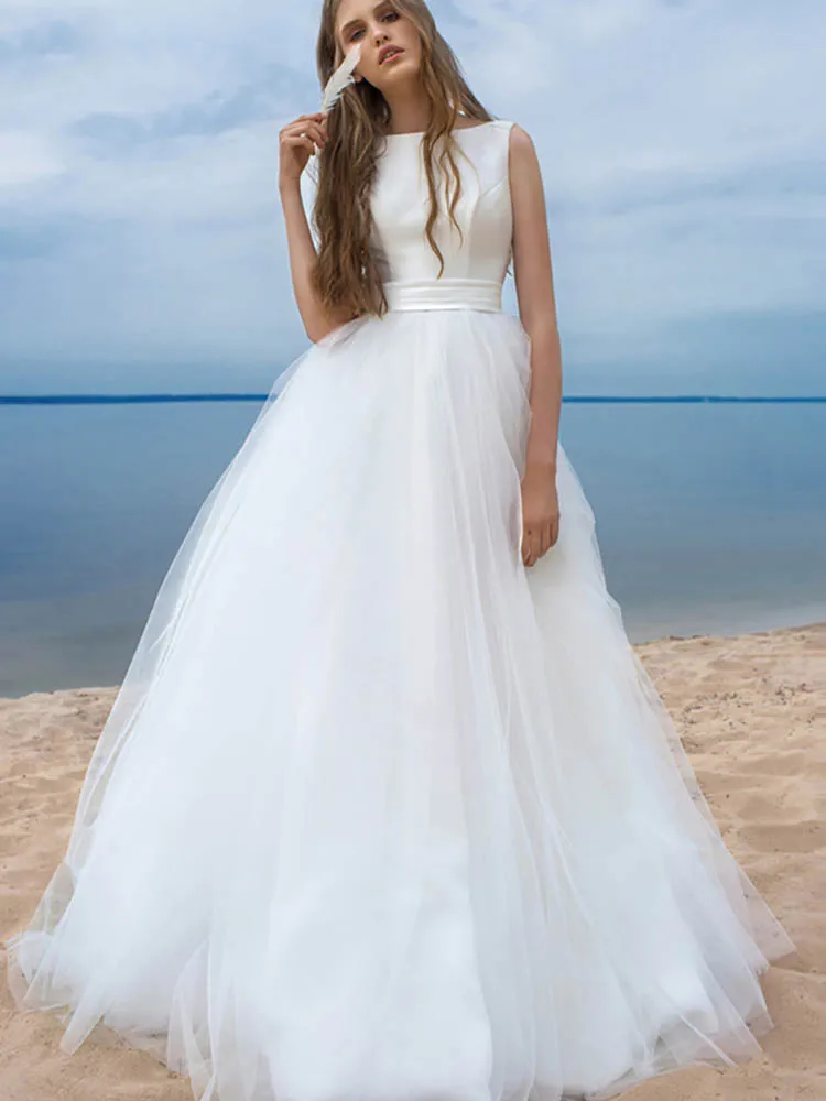 Verngo Elegant Wedding Dress V Neck Summer Bride Dress Simple
