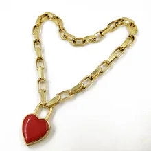 Новинка, женское Винтажное колье в виде сердца с красной эмалью, золотая металлическая цепочка, ожерелье с подвеской, романтическое ювелирное изделие для влюбленных, бижутерия