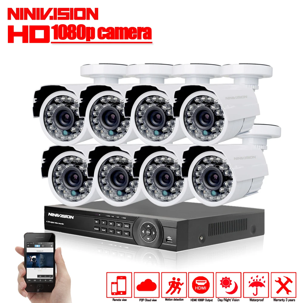 NINIVISION HD 3000TVL 8CH AHD 1080P система безопасности CCTV 3g Wifi DVR комплект наружная внутренняя 2.0мп камера система видеонаблюдения