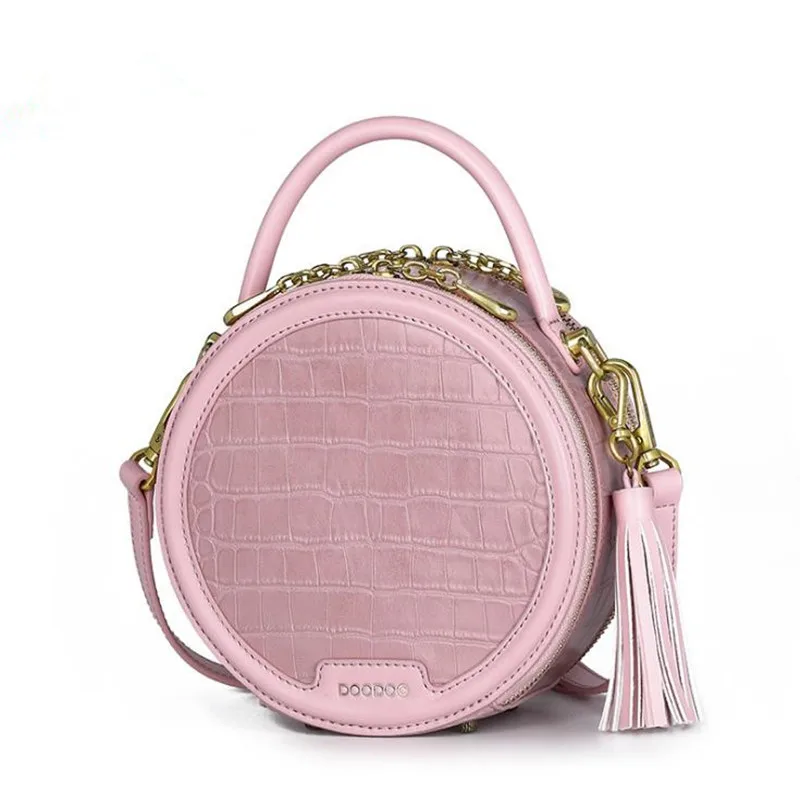 Новые корейские модные поп дикие INS сумки с крокодиловым узором маленькие круглые сумки через плечо переносные PU сумки - Цвет: Розовый