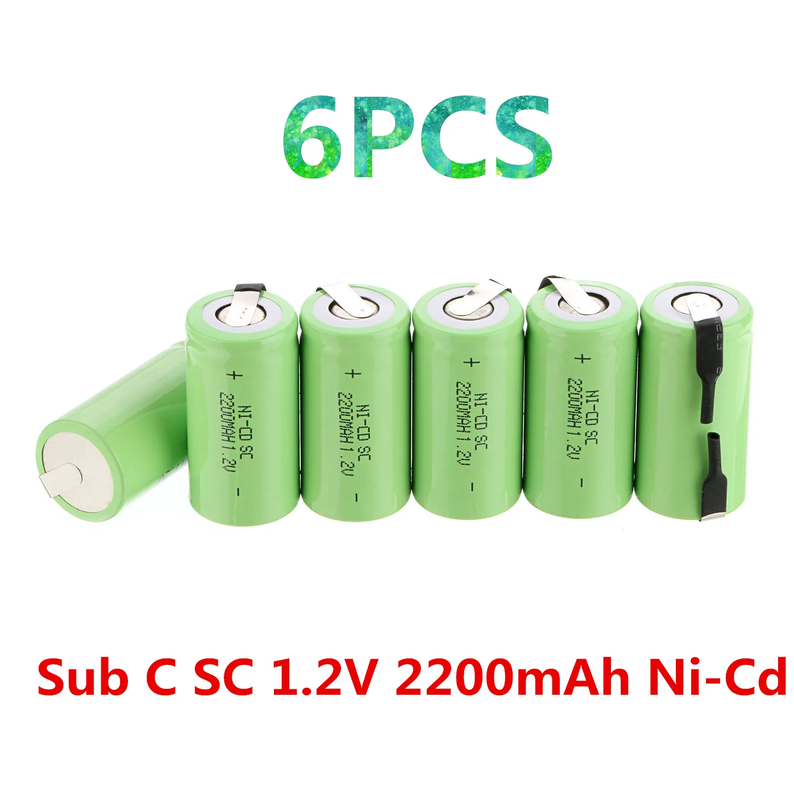 6PCS Sub C SC 1.2V 2200mAh Ni Cd NiCd Rechargeable Battery Batteries Greenin Rechargeable