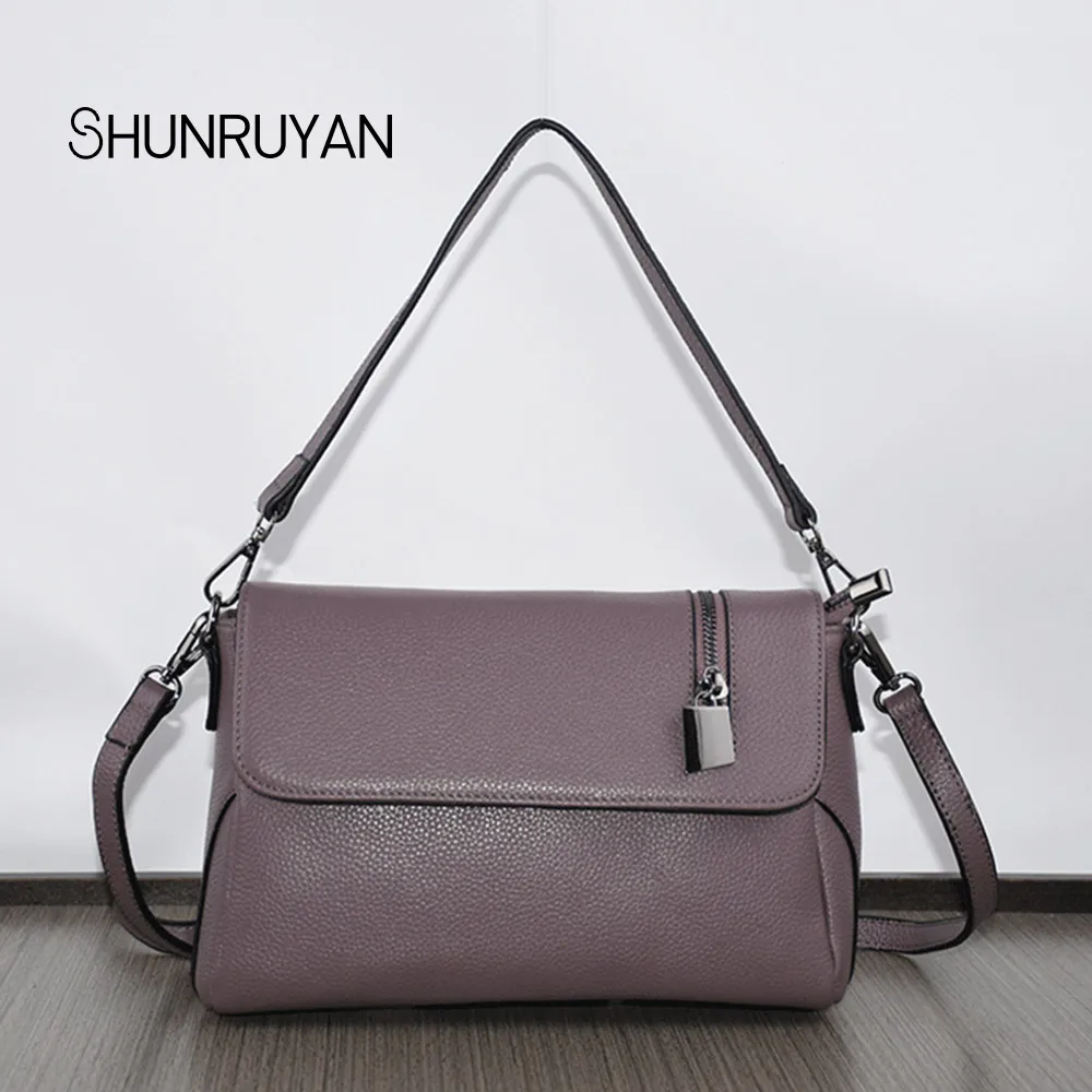 

SHUNRUYAN 2018 New Brand Design Fashion Genuine Leather Women Bag Zipper Satchels Shoulder Bag Crossbody Package Ladies Bag